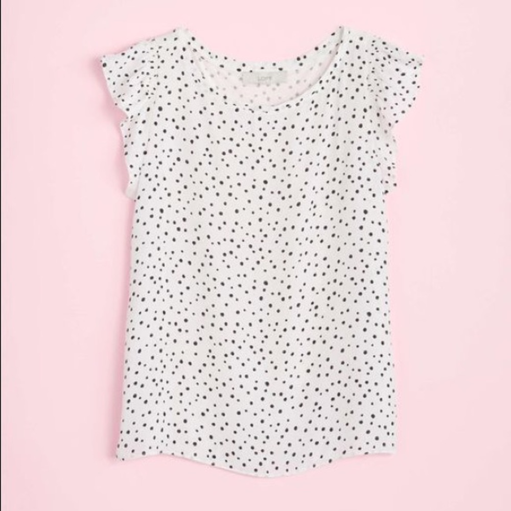 Loft Dotted Ruffle Sleeve Blouse in White & Black